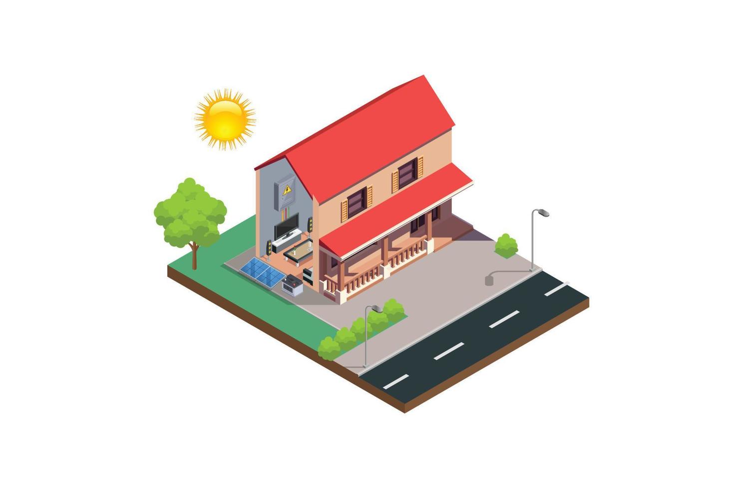 Modern Isometric solar cell diagram house system isometric vector, Suitable for Diagrams, And Other Graphic Related Assets vector