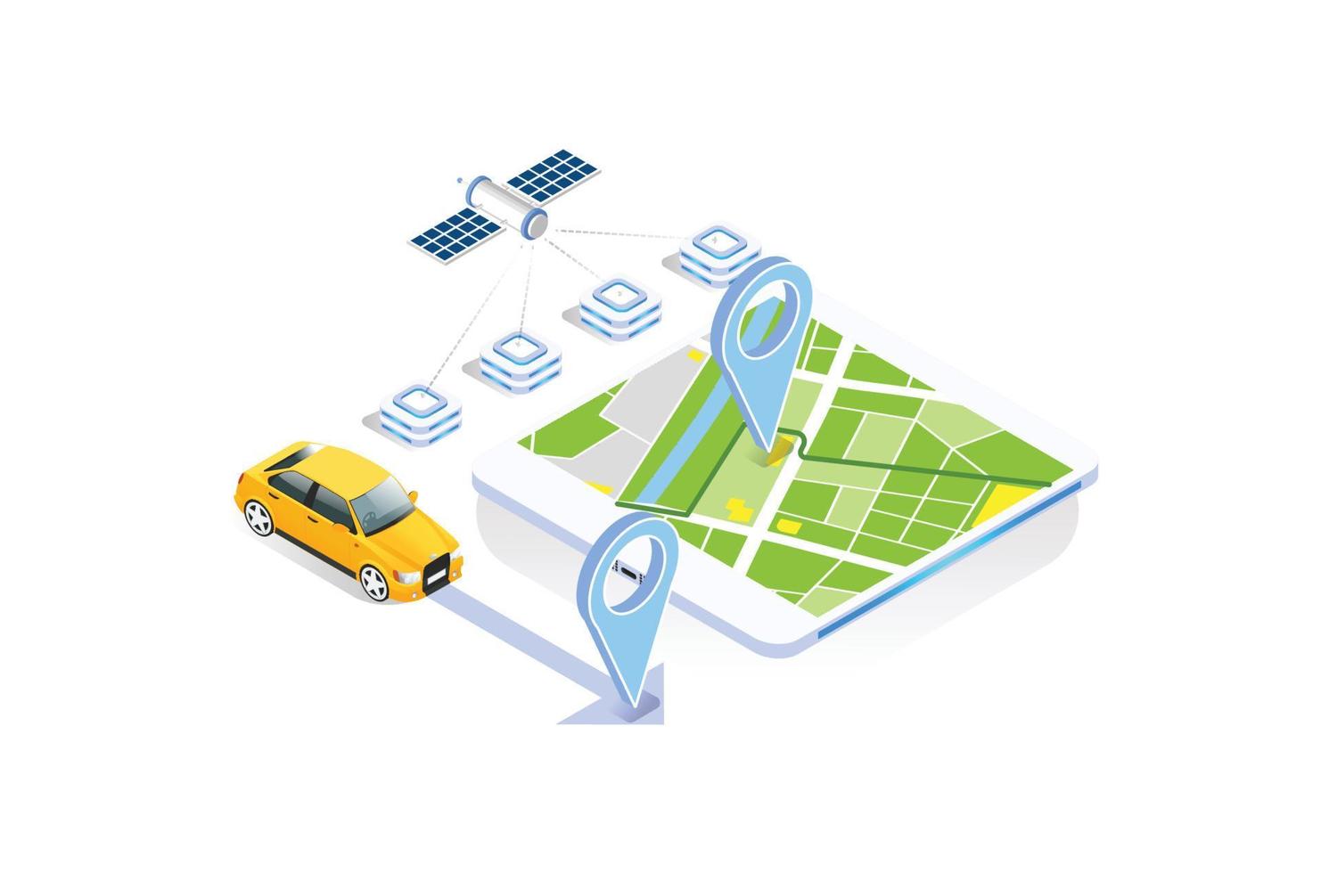 Modern Technology GPS navigation app concept in isometric vector illustration. Smartphone application for global positioning system.Suitable for Diagrams, Infographics, And Other Graphic asset