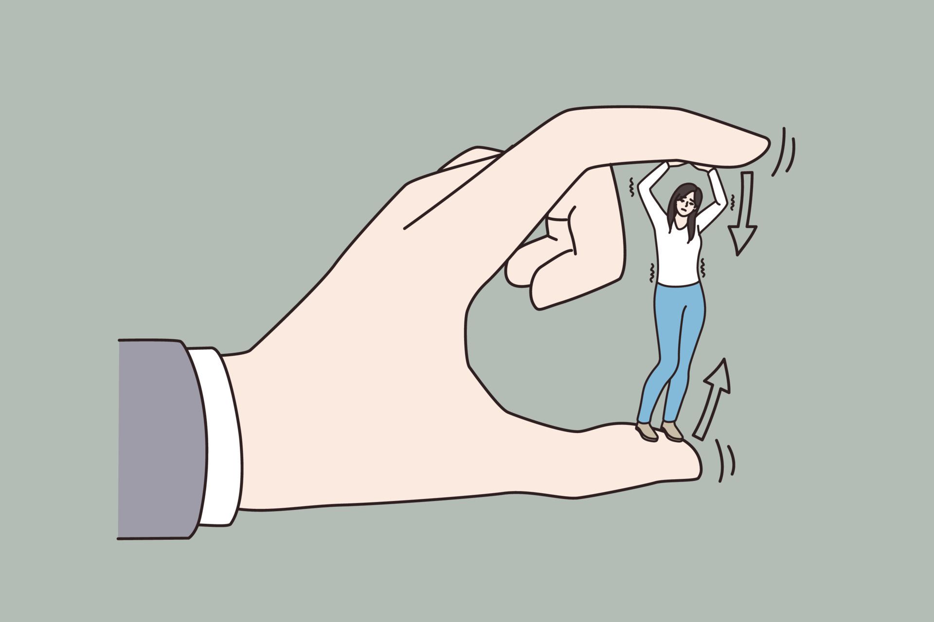 Huge hand holding small woman figure make tension manipulate. Boss or  employer invisible pressure on female employee or worker. Hierarchy at  office workplace, business problem. Vector illustration. 20840247 Vector  Art at Vecteezy