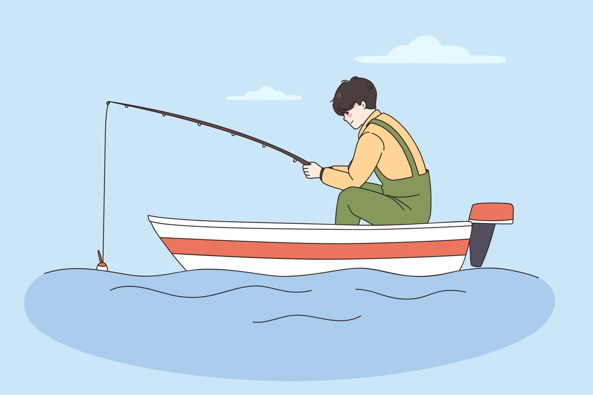 Fishing and summer leisure activities concept. Young man or boy
