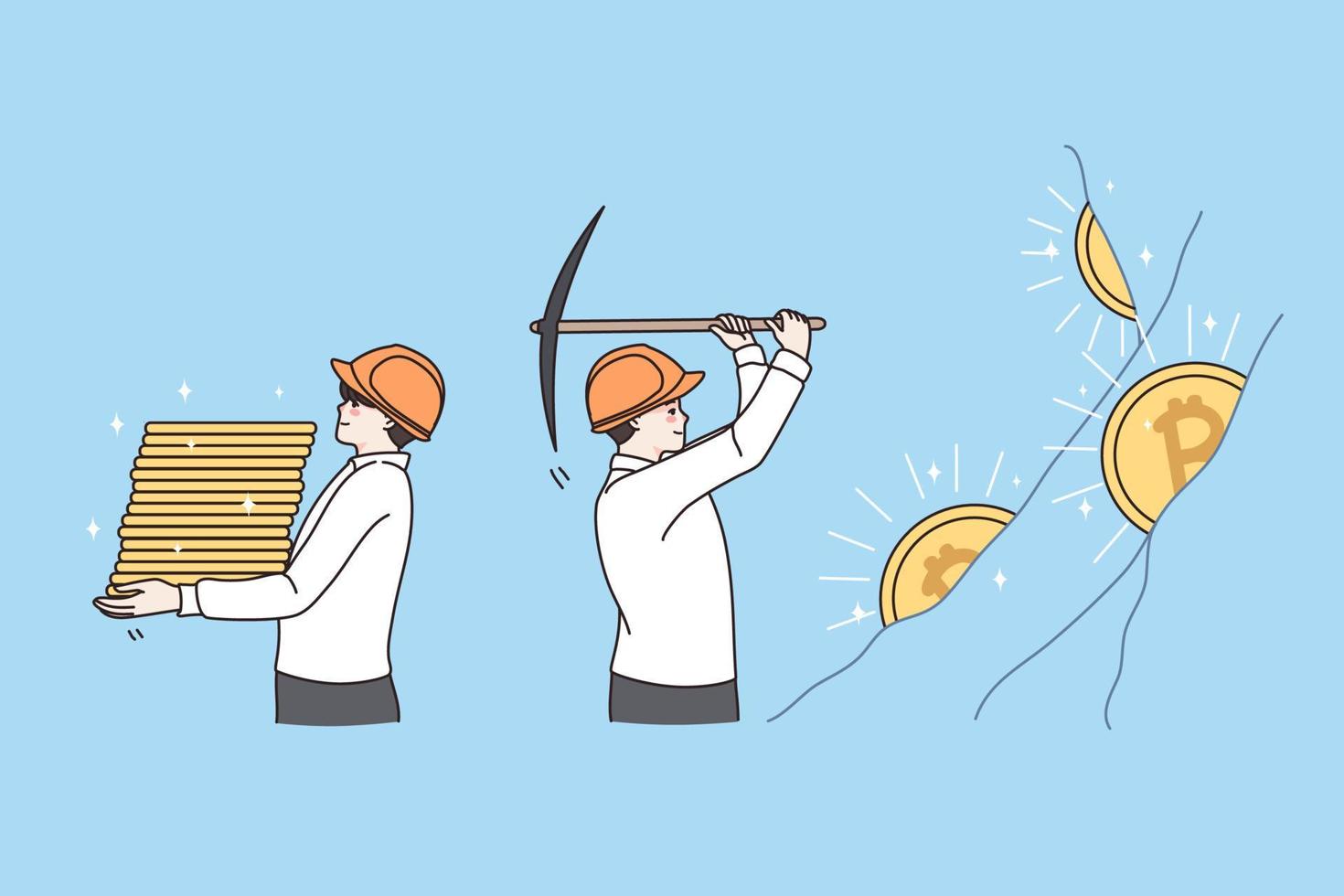 Financial success and earning concept. Positive businessmen miners