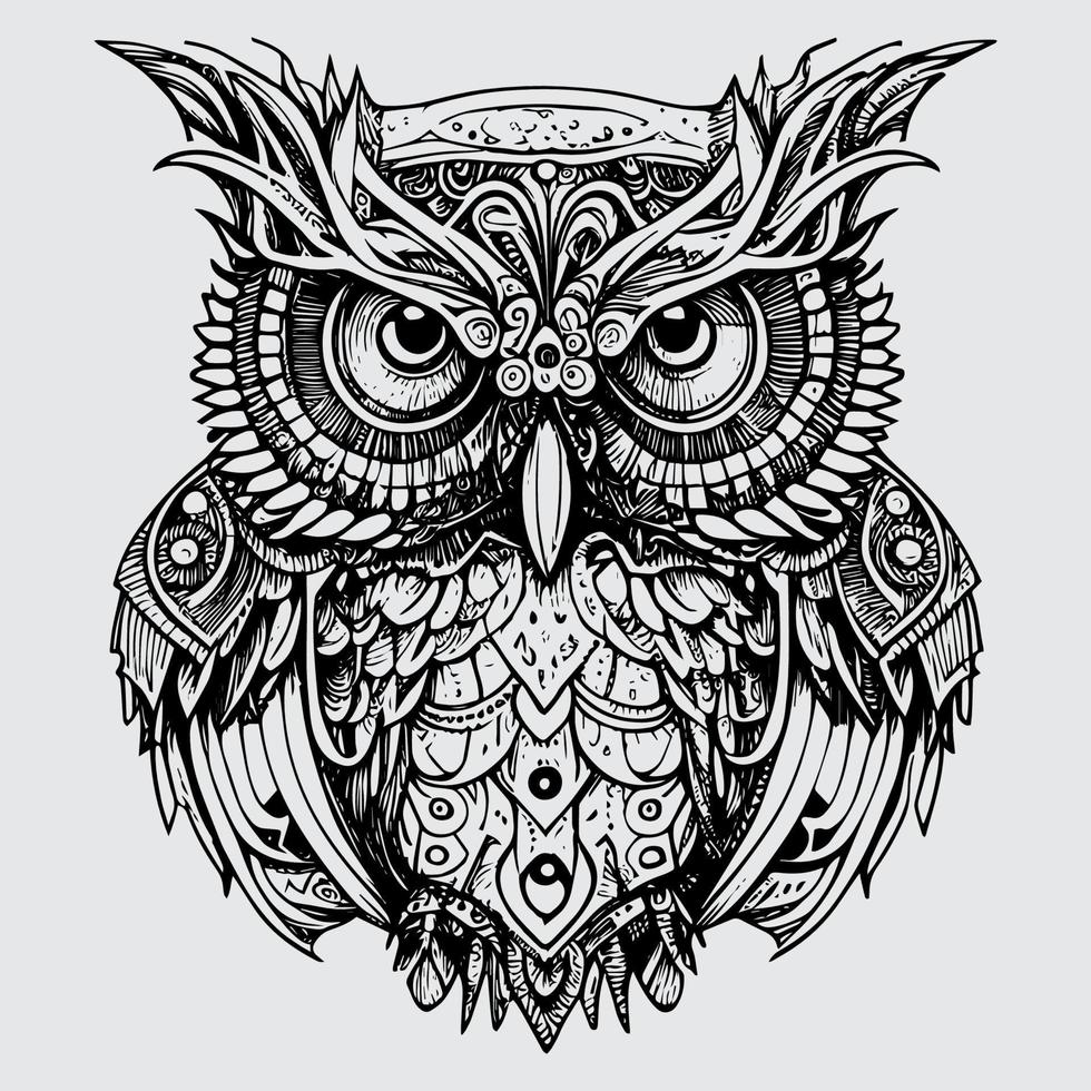 steampunk owl illustration showcases an intricate fusion of metal and feathers, with gears, cogs, and clockwork detailing giving it a futuristic yet vintage feel vector