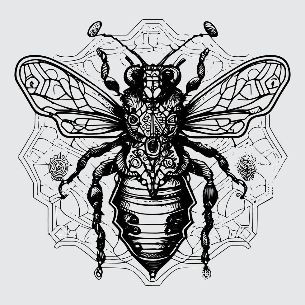 steampunk insect illustration showcases an intricate fusion of metal and feathers, with gears and cogs clockwork detailing giving it a futuristic yet vintage feel vector