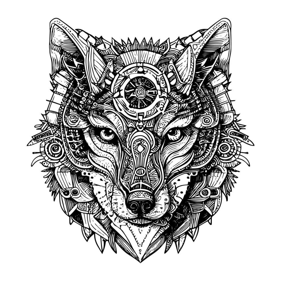 Mechanical wolf with gears and pipes a retro-futuristic animal vector