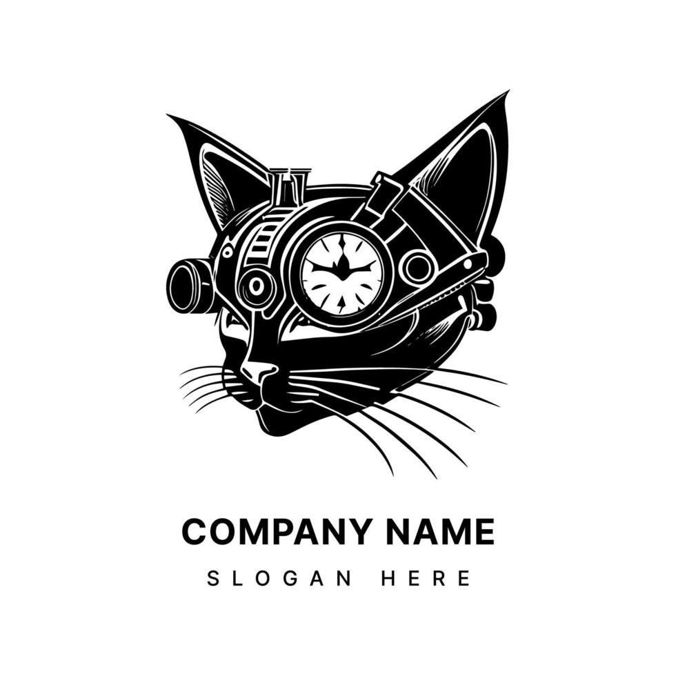 Steampunk gato logo es un creativo y único diseño ese combina elementos de victoriano era tecnología con un felino girar, resultante en un negrita y sorprendentes imagen vector