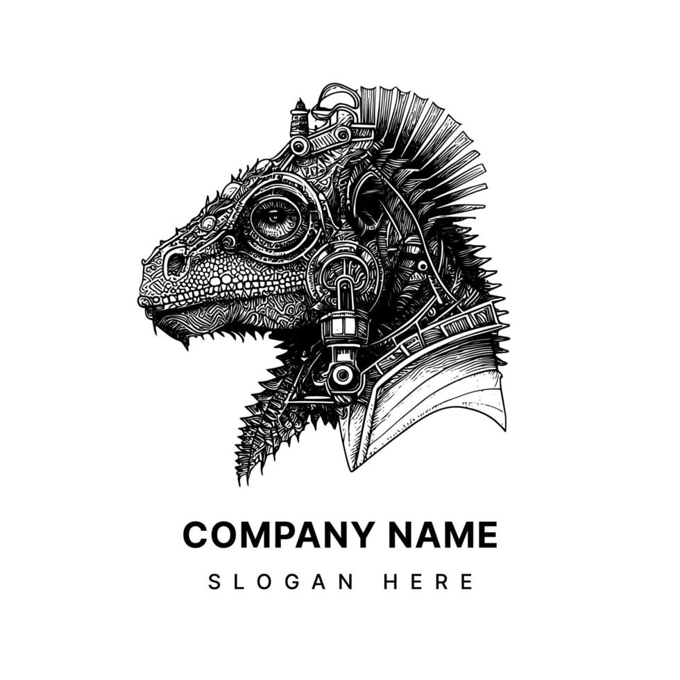 Steampunk iguana reptil logo ilustración representa un lagartija con mecánico elementos tal como engranajes y engranajes, dando eso un retro-futurista apariencia vector