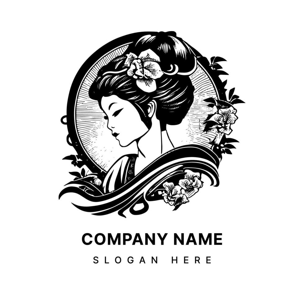 japonés geisha logo es un tradicional símbolo de belleza, elegancia, y gracia. eso es a menudo usado en productos relacionado a belleza y lujo vector