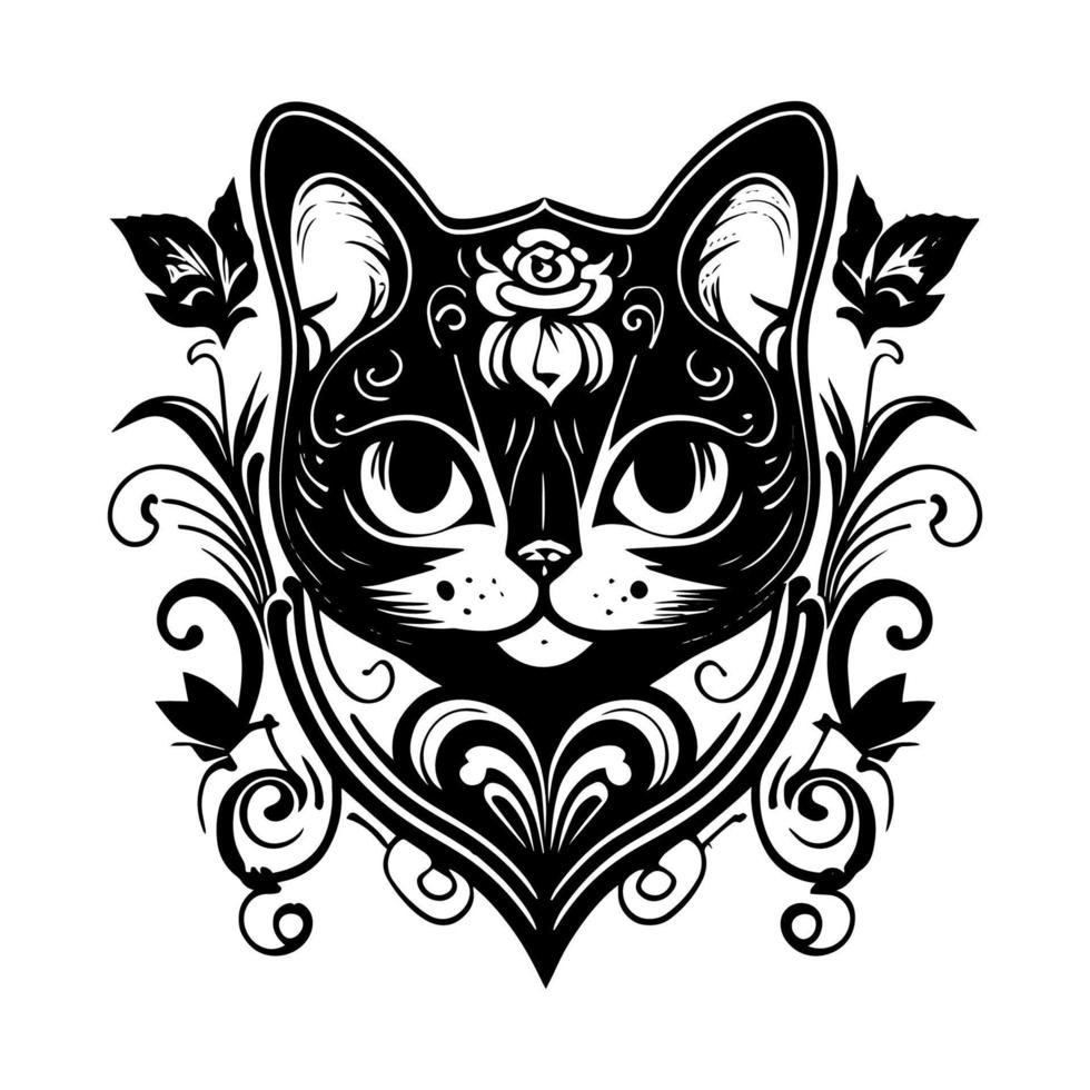 cute cat tribal tattoo features a stylized image of a feline with bold, black lines and intricate patterns. It's a purrfect choice for cat lovers vector