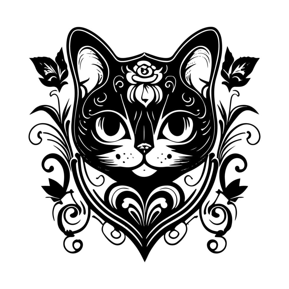 cute cat tribal tattoo features a stylized image of a feline with bold, black lines and intricate patterns. It's a purrfect choice for cat lovers vector