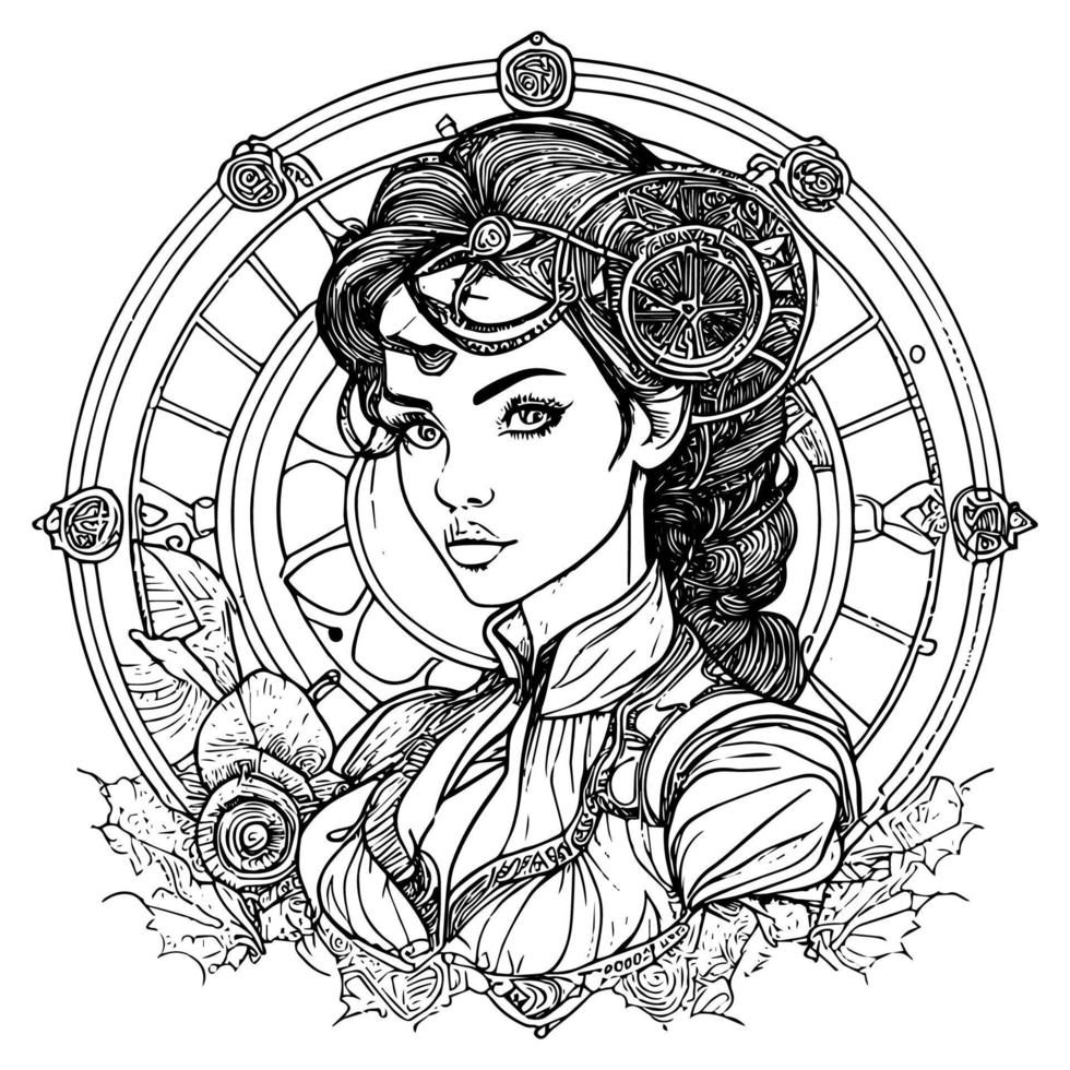 Steampunk niña ilustraciones abrazando el retro-futurista estético de estos único caracteres Steampunk sirena el intrincado y negrita estilo vector