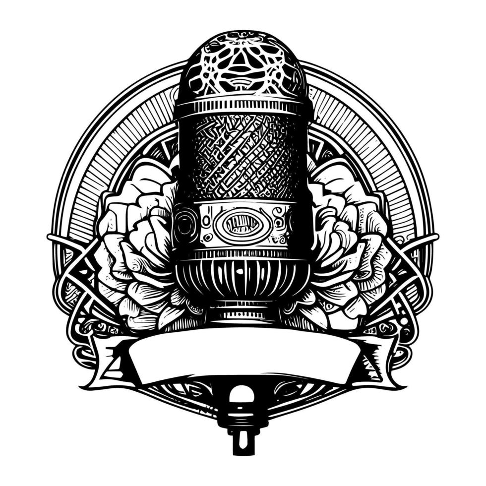 bold and professional microphone podcast logo design, capturing the essence of podcasting with clear sound quality and engaging content vector
