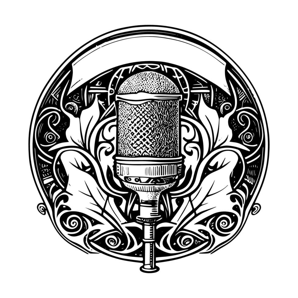 bold and professional microphone podcast logo design, capturing the essence of podcasting with clear sound quality and engaging content vector