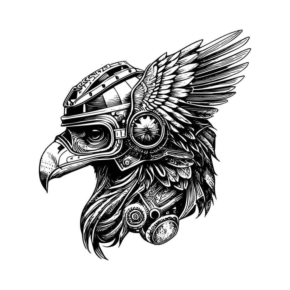 logo águila con casco ilustración representa un majestuoso pájaro de presa vistiendo un casco, simbolizando fortaleza, coraje, y proteccion vector