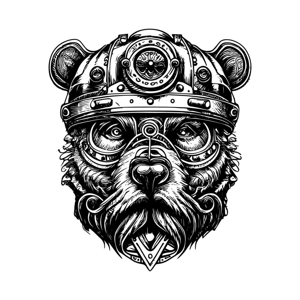 steampunk bear head is a unique and eye-catching design that combines the ruggedness of a bear with the intricate details of steampunk machinery vector