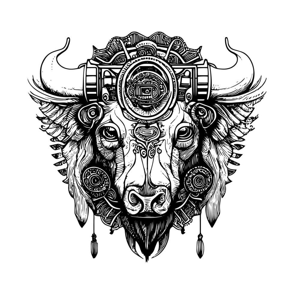steampunk bull bison buffalo logo is a unique and captivating representation of power and innovation. It combines elements of the wild west and futuristic technology vector