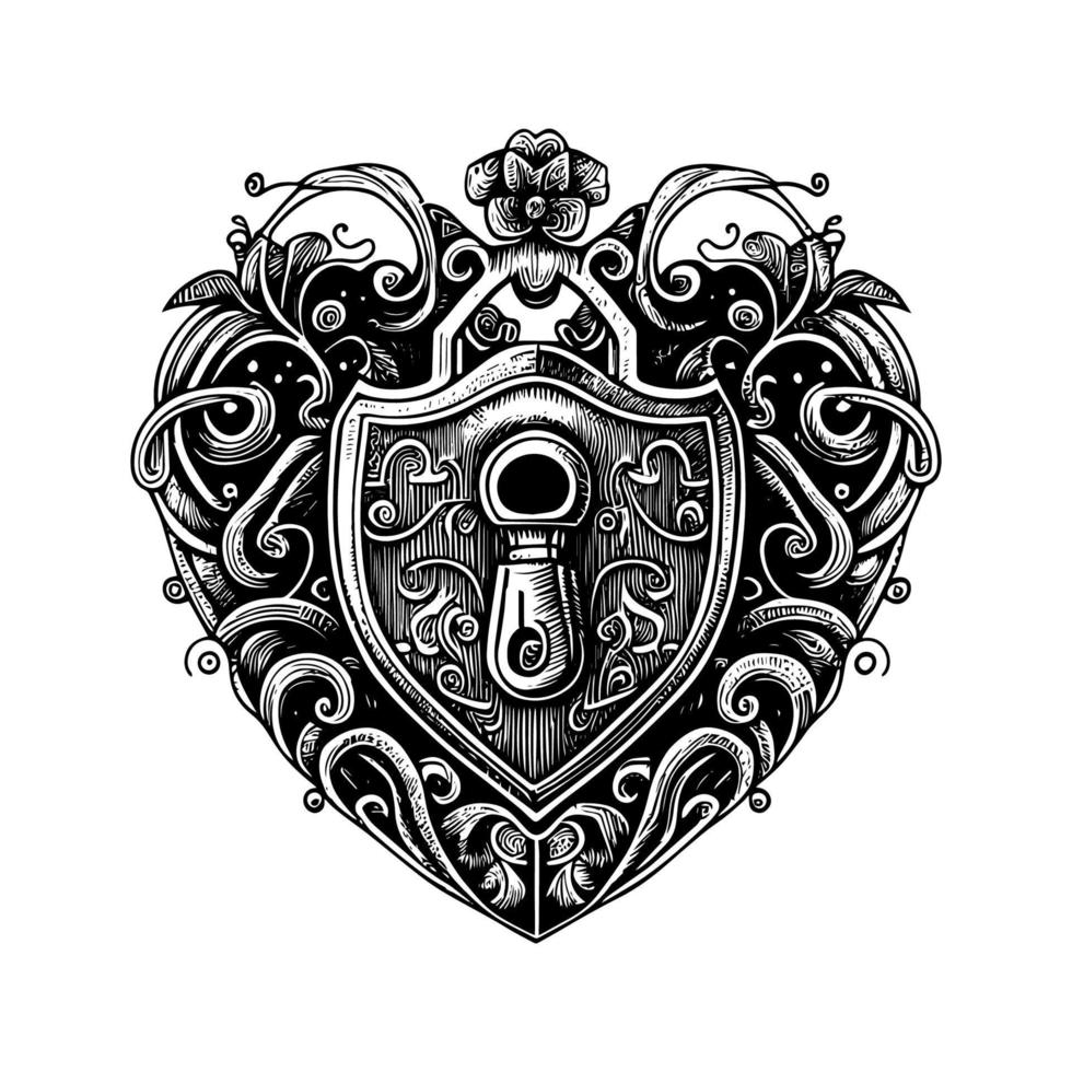 Unlock the emotions of love and vulnerability with this intricate design of a locked heart, capturing the essence of guarded feelings vector