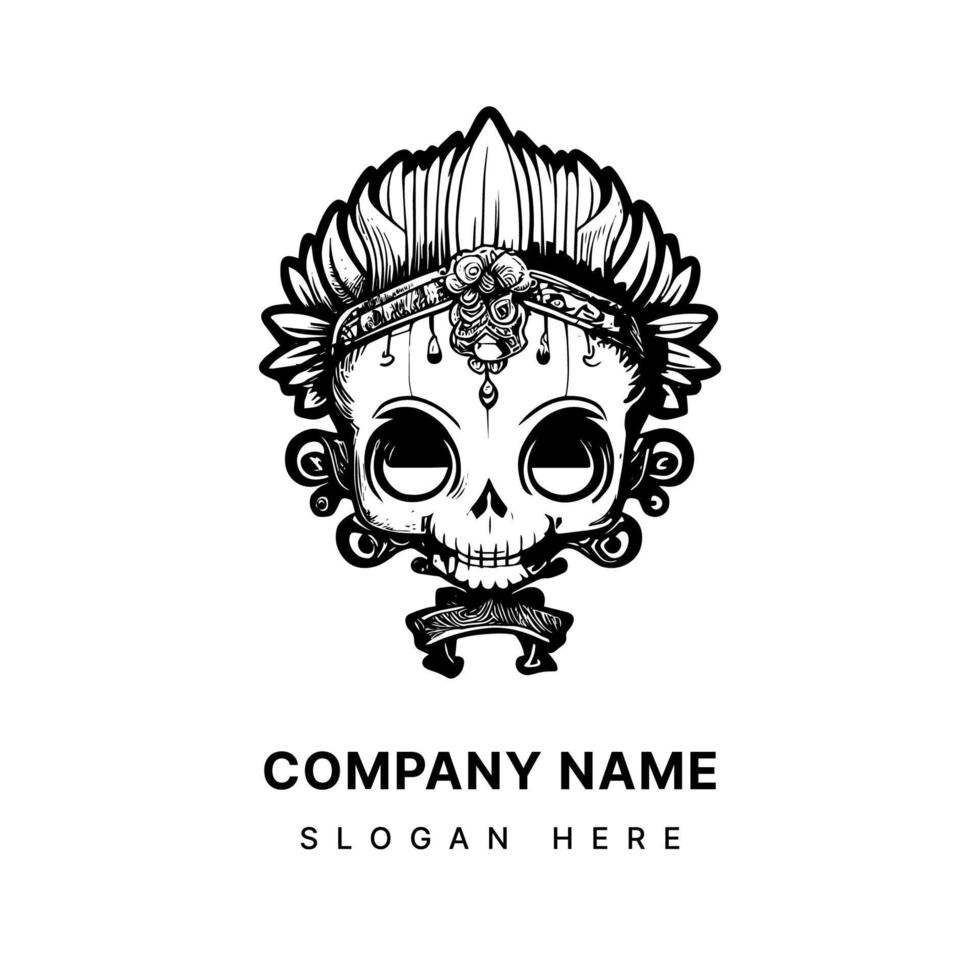 Kawai Skull Head illustration features a cute and whimsical skull with large eyes and a playful expression, combining the macabre with the adorable vector