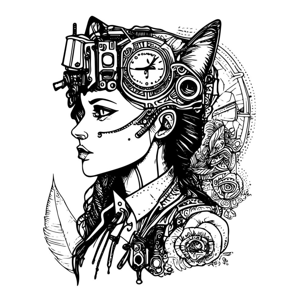 Steampunk niña ilustraciones abrazando el retro-futurista estético de estos único caracteres Steampunk sirena el intrincado y negrita estilo vector