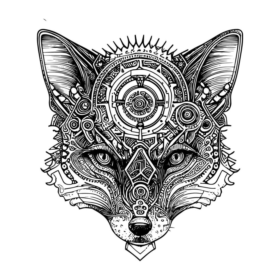 steampunk fox drawing showcases a sleek and cunning mechanical creature with brass fittings, clockwork components and a hint of mischief in its eyes vector