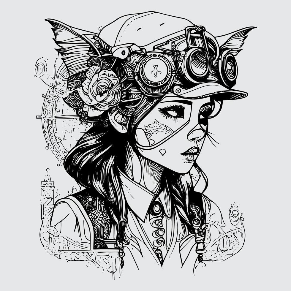 Steampunk Girl Illustrations Embracing the retro-futuristic aesthetic of these unique characters Steampunk Siren The Intricate and Bold Style vector