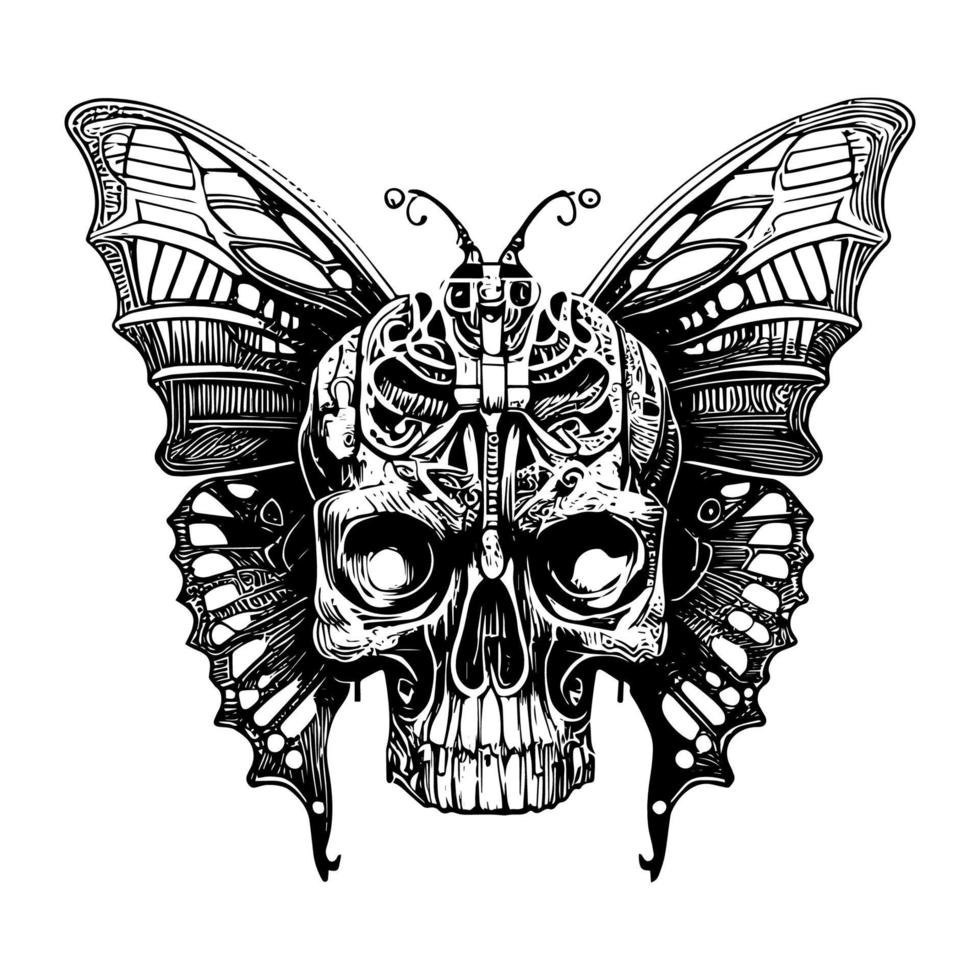 Skull in butterfly body is a common design element in dark or gothic art. It symbolizes the beauty and fragility of life and death vector