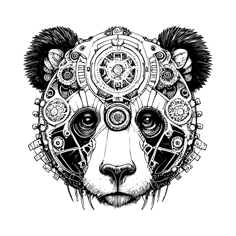 steampunk panda drawing Mechanical gears adorn this dapper panda's attire, a top hat and monocle complete the steampunk aesthetic vector