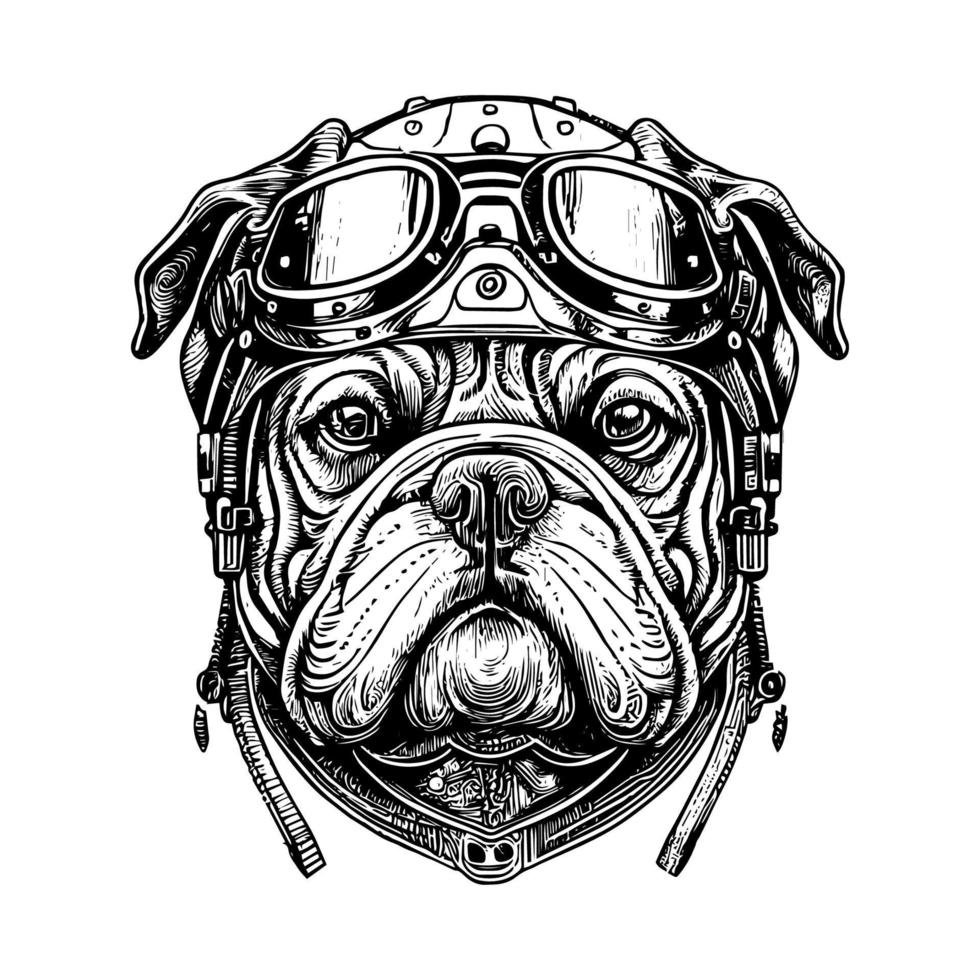 steampunk bulldog head is a unique blend of vintage and futuristic elements, featuring gears, pipes, and rivets that create a mechanical bulldog vector