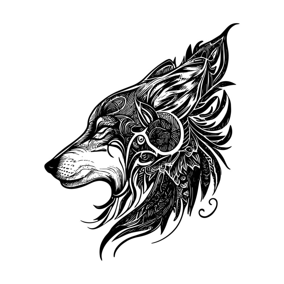 majestuosamente lobo cabeza logo exuda fortaleza, poder y un salvaje espíritu. sus feroz mirada y intrincado detalles hacer eso un cautivador emblema vector