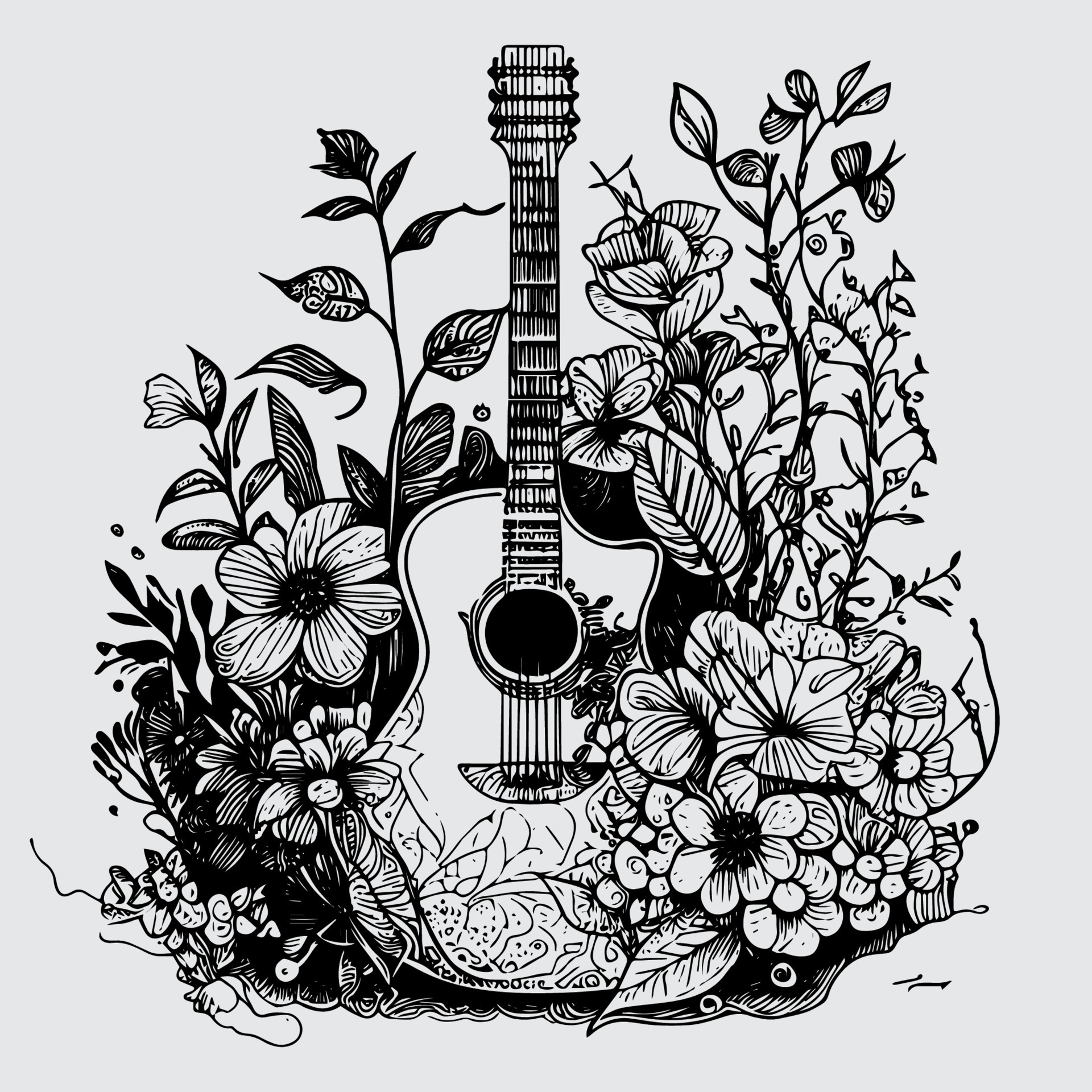 guitar with floral ornament is a beautiful and unique instrument. It