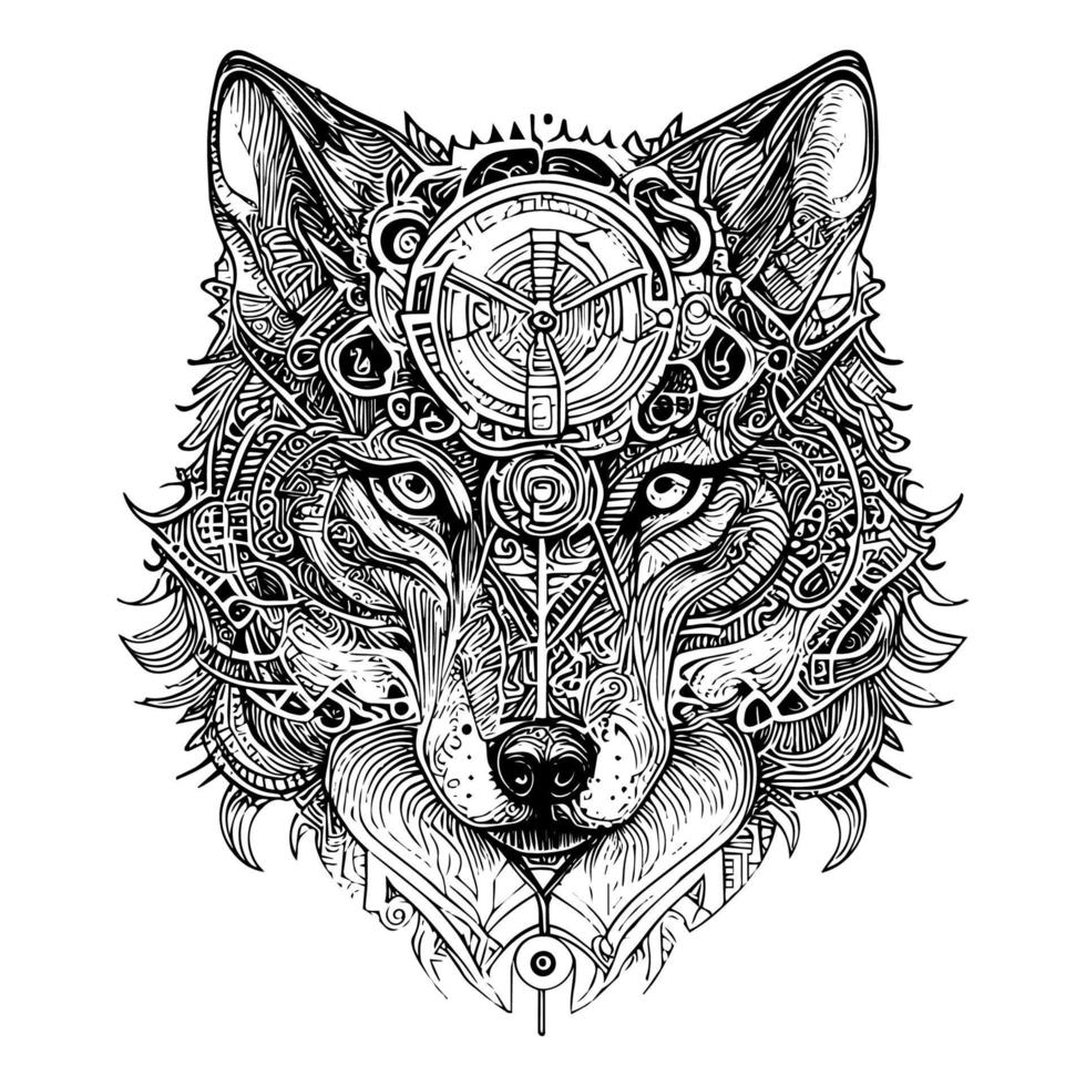 mecánico lobo con engranajes y tubería un retro-futurista animal vector