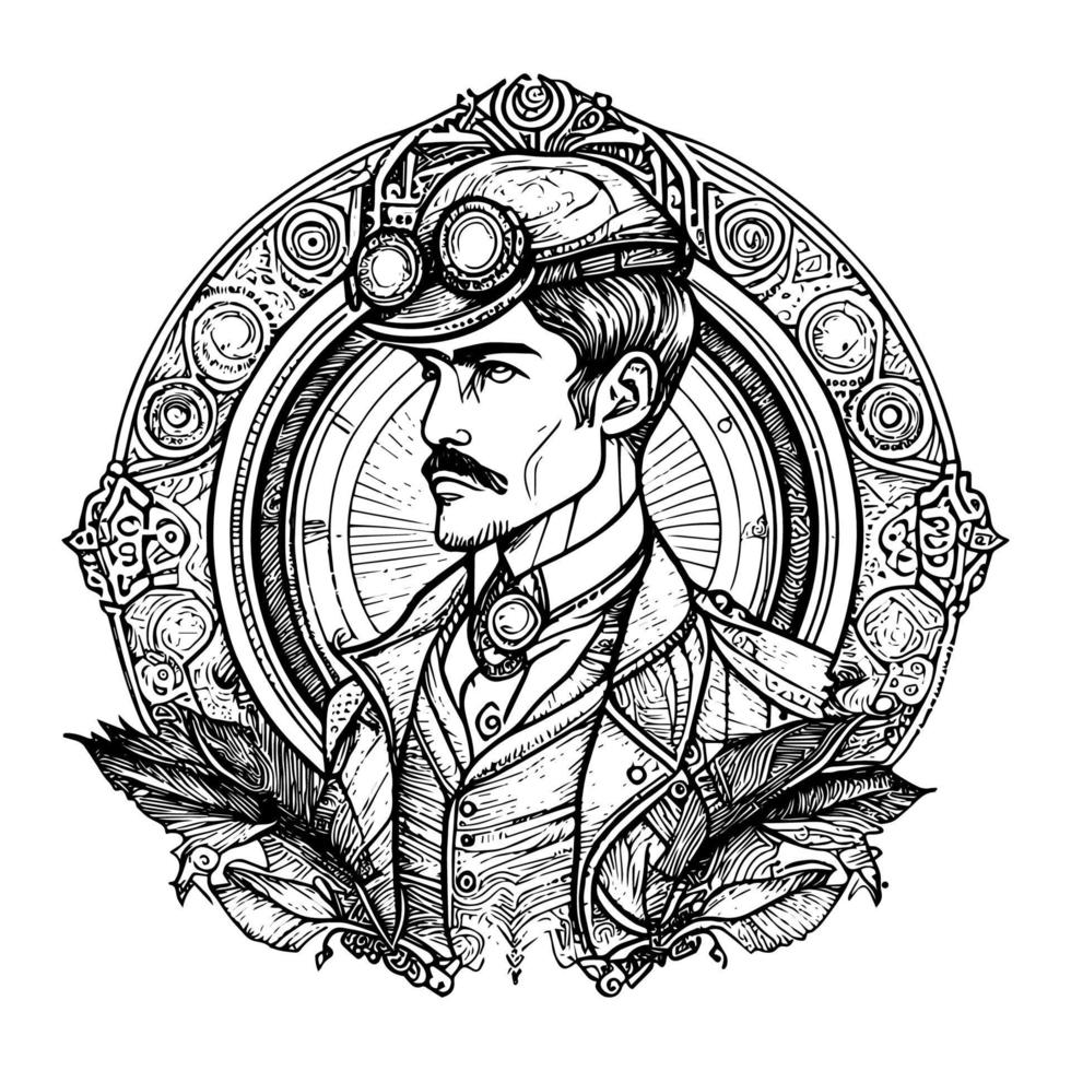 Steampunk hombre ilustraciones abrazando el retro-futurista estético de estos único caracteres vector