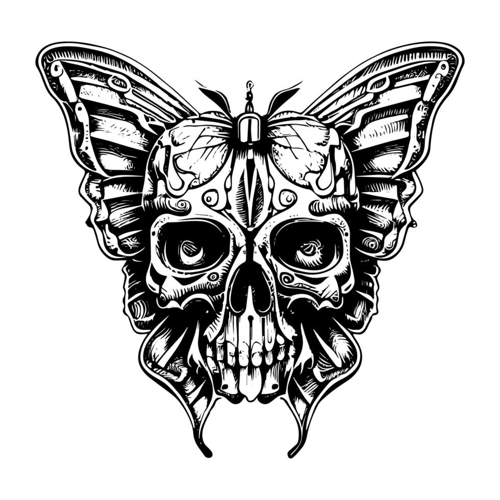 Skull in butterfly body is a common design element in dark or gothic art. It symbolizes the beauty and fragility of life and death vector