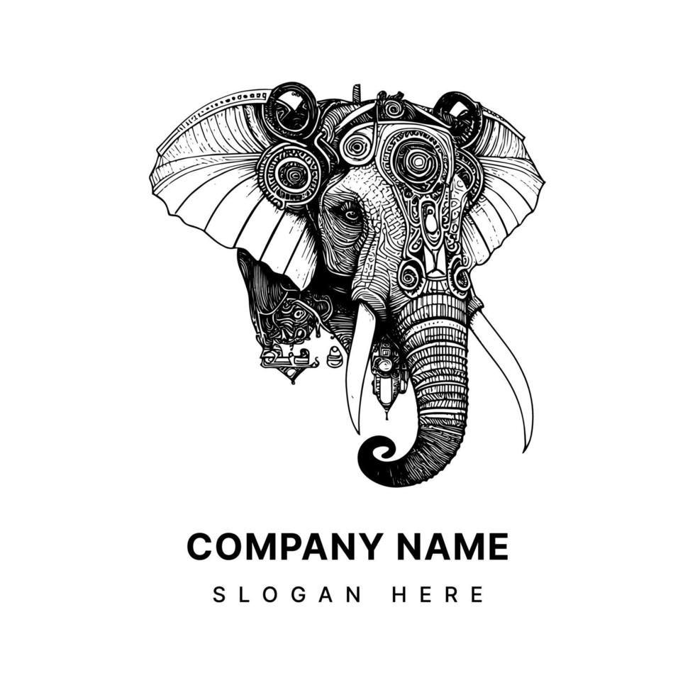 Elephant King logo illustration depicts a majestic elephant, adorned with intricate patterns and a golden crown, exuding power and grace vector