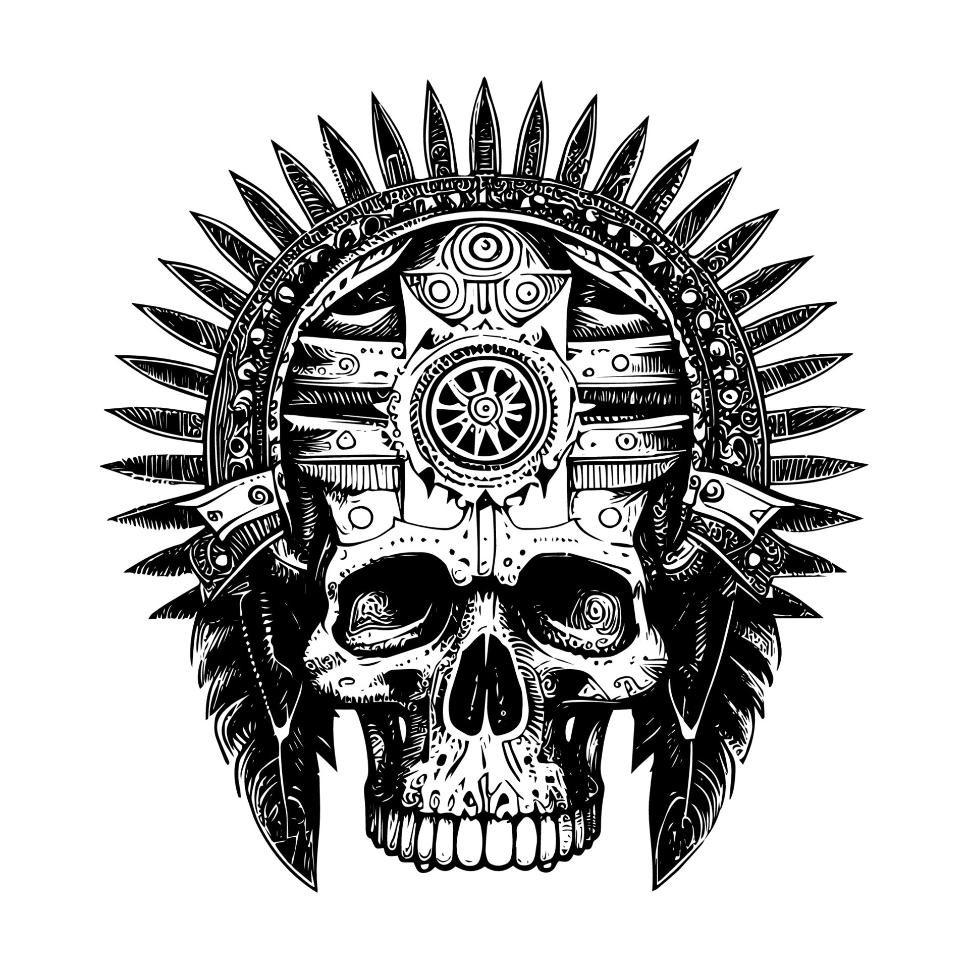 Indian warrior skull tattoo is a powerful and symbolic design, representing strength, courage, and the warrior spirit of Native American culture 20841356 Vector Art at Vecteezy