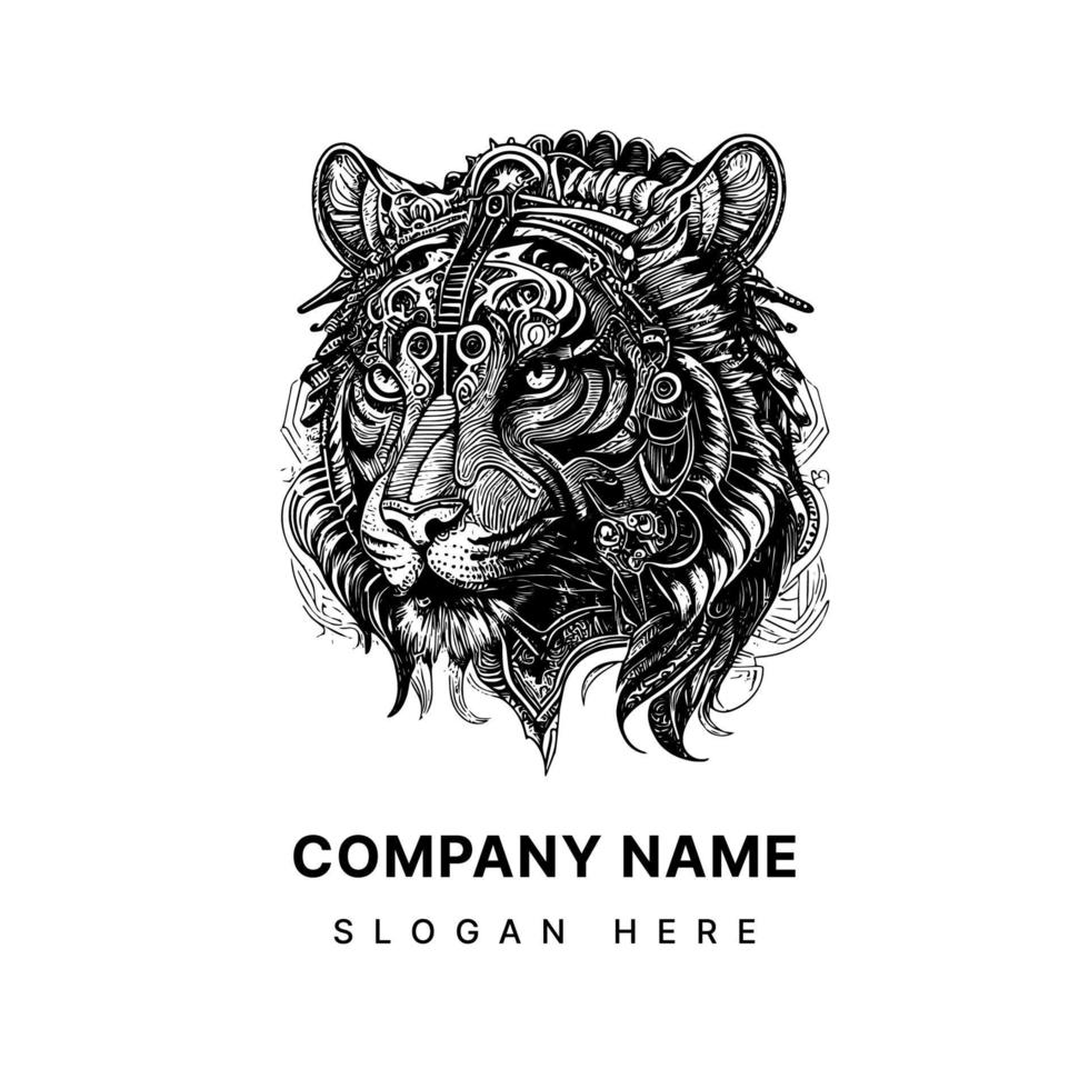fierce and majestic tiger logo depicted in a Steampunk style, with intricate mechanical details and gears giving it a unique and captivating appearance vector