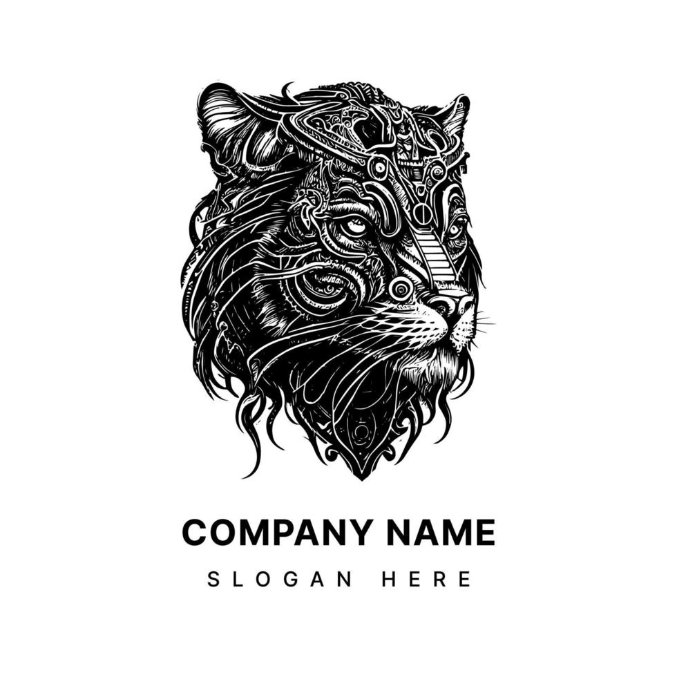 fierce and majestic tiger logo depicted in a Steampunk style, with intricate mechanical details and gears giving it a unique and captivating appearance vector