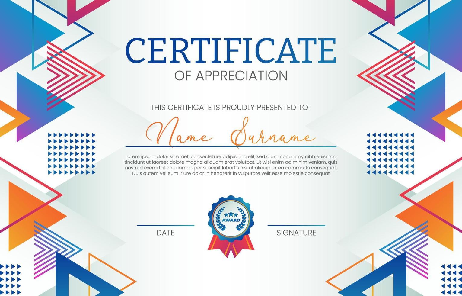 Creative Certificate of Appreciation Template Design vector