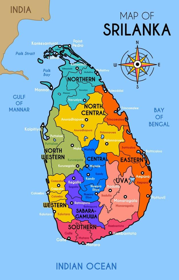 Colorful Map of Srilanka vector