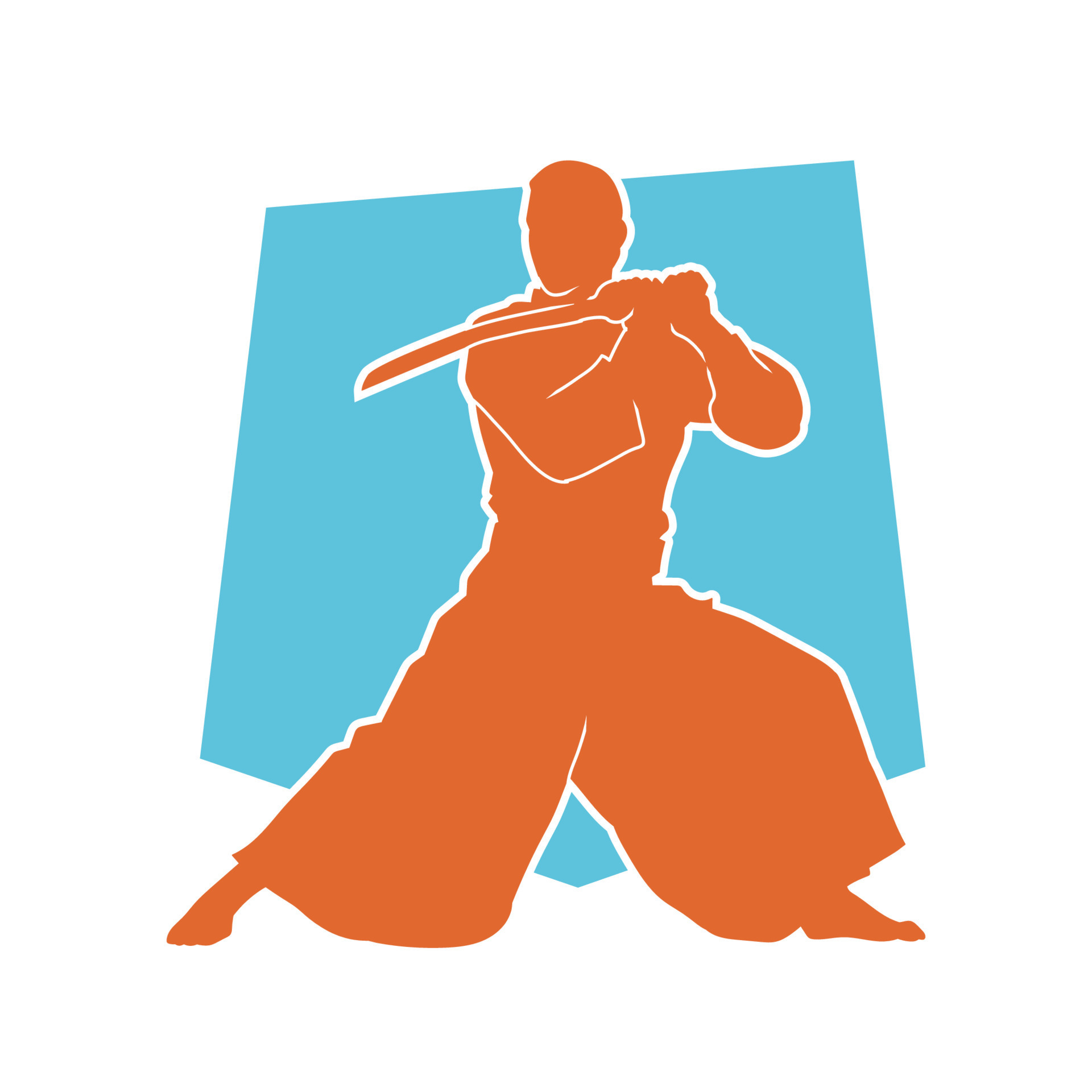 Silhouette of aikido martial art man carrying bokken sword weapon