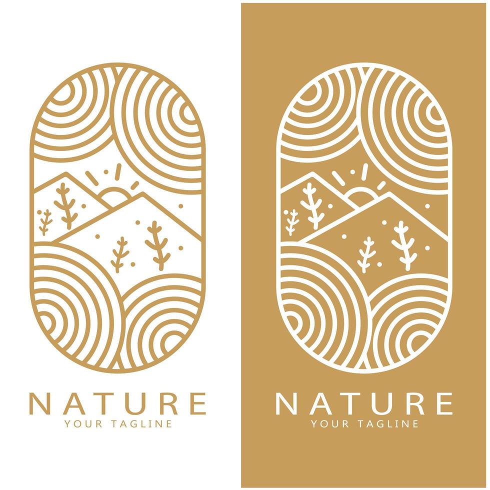 naturaleza vector logo. con árboles, ríos, mares, montañas, negocio emblemas, viaje insignias, ,ecológico salud