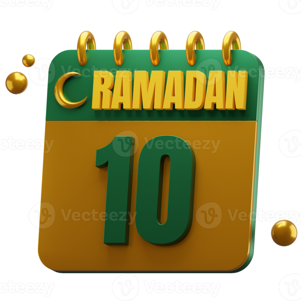 3d dag av ramadan månad. islamic kalender illustration. hijri datum. grön och guld Färg. png