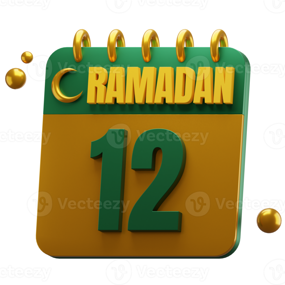 3D Day of Ramadan Month. Islamic Calendar Illustration. Hijri Date. Green and Gold Color. png