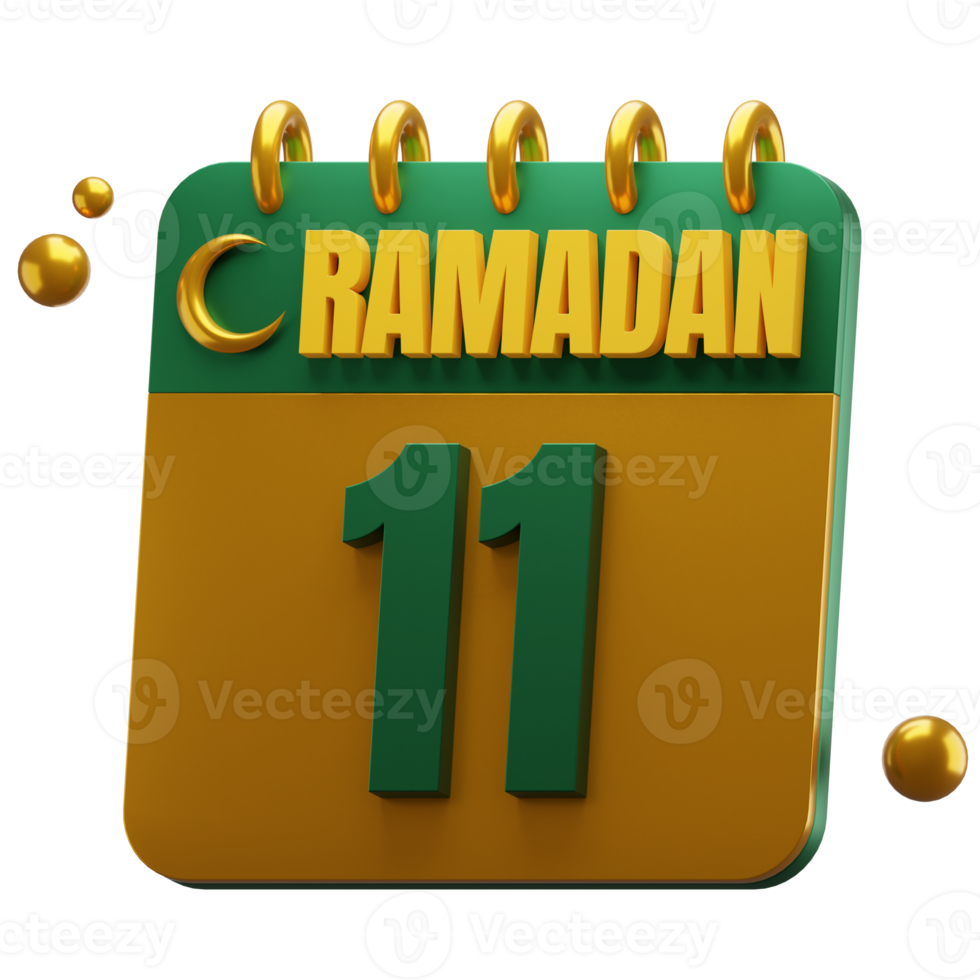 3D Day of Ramadan Month. Islamic Calendar Illustration. Hijri Date. Green and Gold Color. png