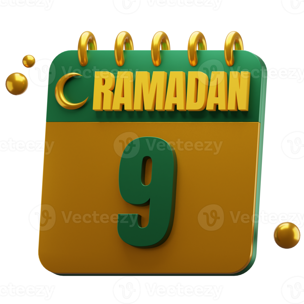 3d journée de Ramadan mois. islamique calendrier illustration. hijri date. vert et or couleur. png