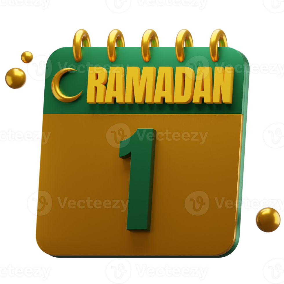 3D Day of Ramadan Month. Islamic Calendar Illustration. Hijri Date. Green and Gold Color. png