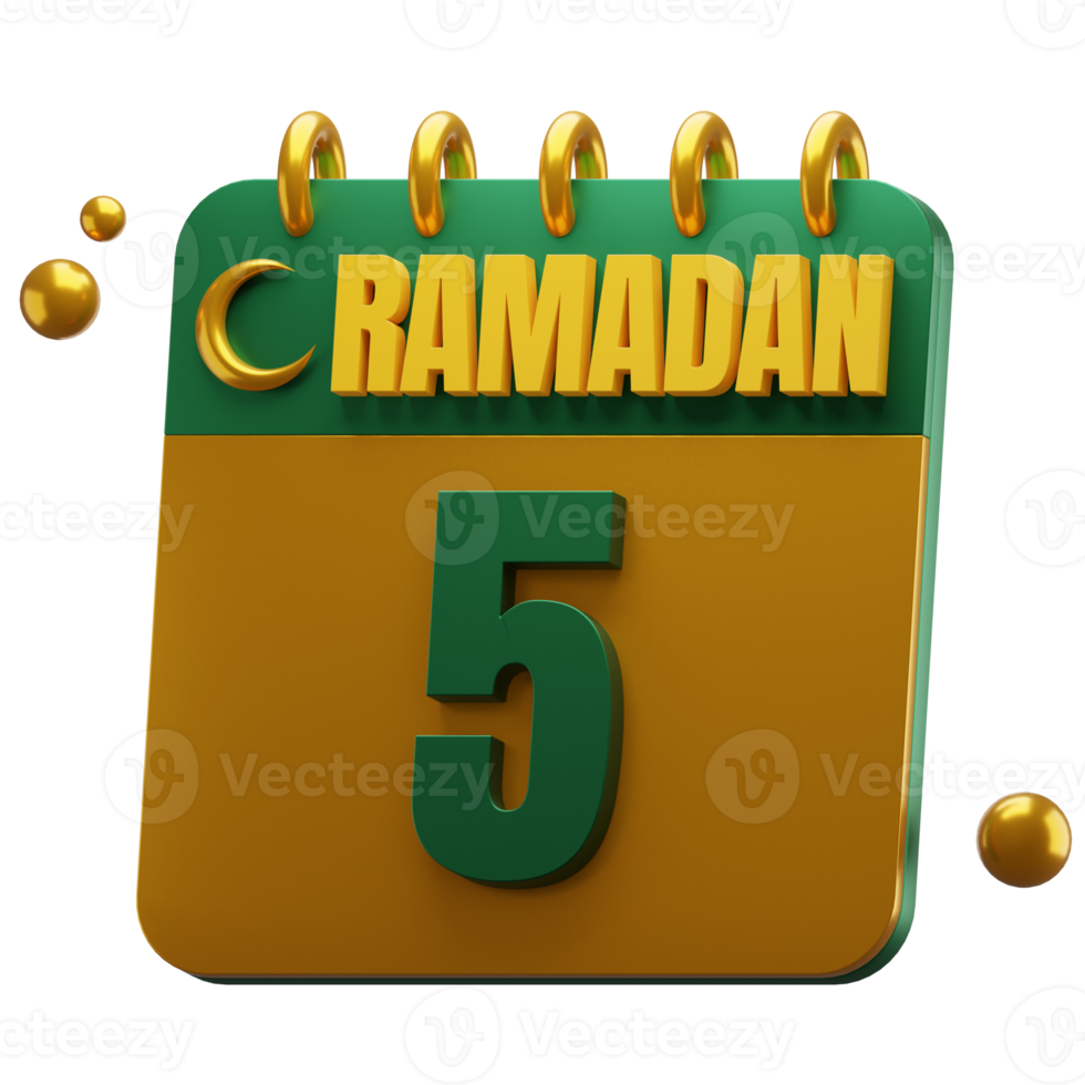 3D Day of Ramadan Month. Islamic Calendar Illustration. Hijri Date. Green and Gold Color. png