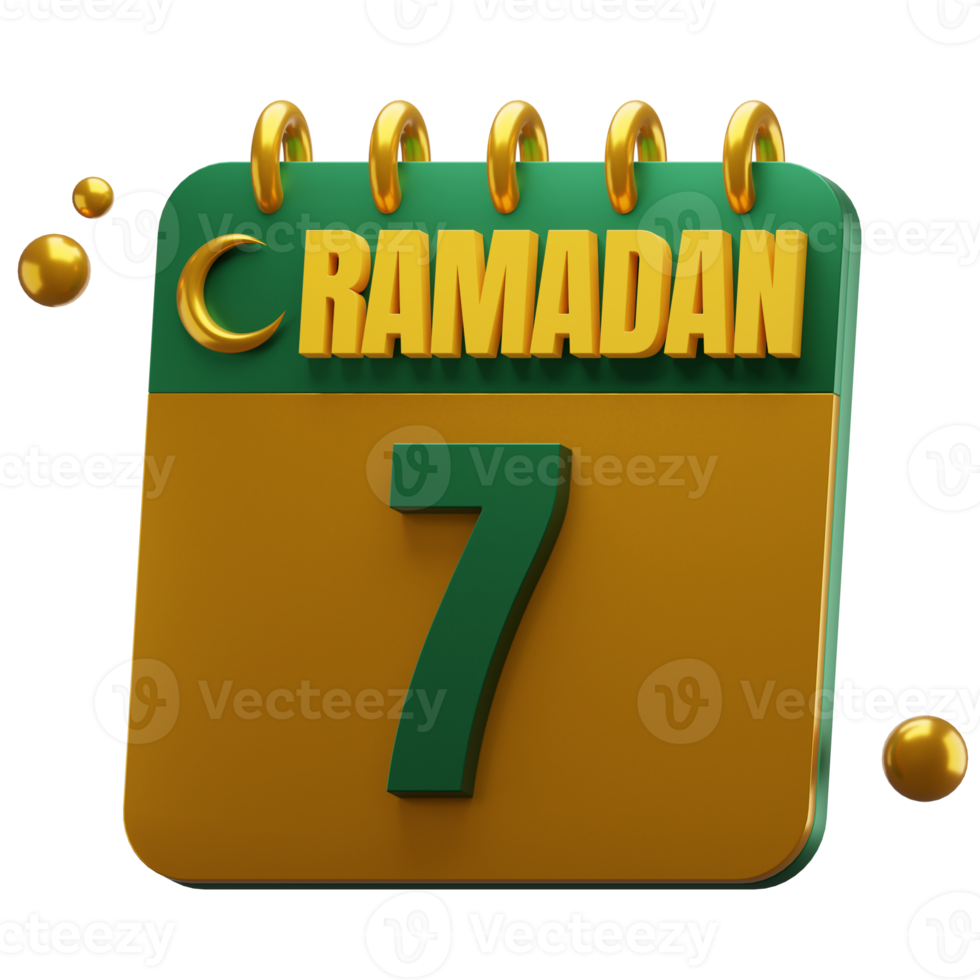 3D Day of Ramadan Month. Islamic Calendar Illustration. Hijri Date. Green and Gold Color. png