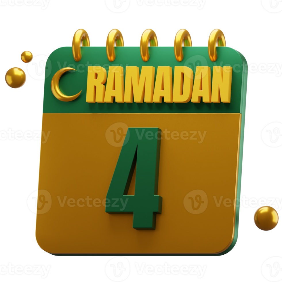 3d journée de Ramadan mois. islamique calendrier illustration. hijri date. vert et or couleur. png