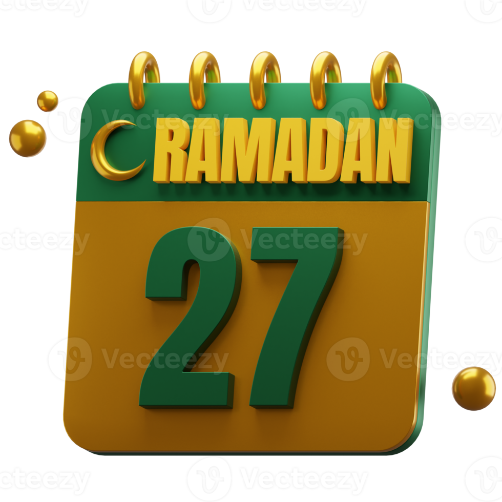 3D Day of Ramadan Month. Islamic Calendar Illustration. Hijri Date. Green and Gold Color. png