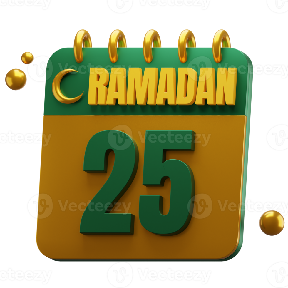 3D Day of Ramadan Month. Islamic Calendar Illustration. Hijri Date. Green and Gold Color. png